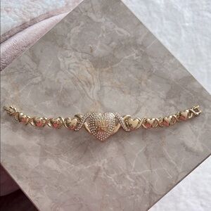 Goldtone Heart Bracelet with Crystals